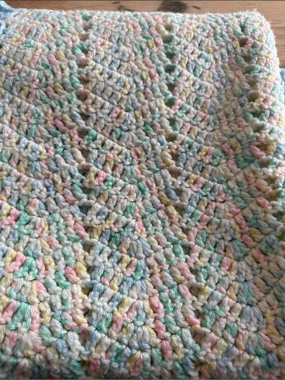 Handmade Crochet Blue Multi-color Pastel Baby & Crib Blanket Throw 56x40